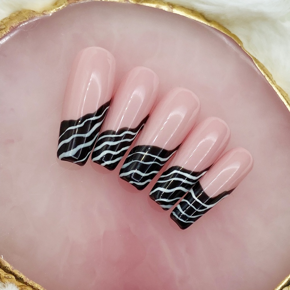 Y2K Euphoria Inspired Black and White French Tip Handmade Press On Nails